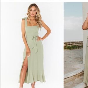 Show Me Your MuMu Claire Midi Dress - Moss Green Crisp
